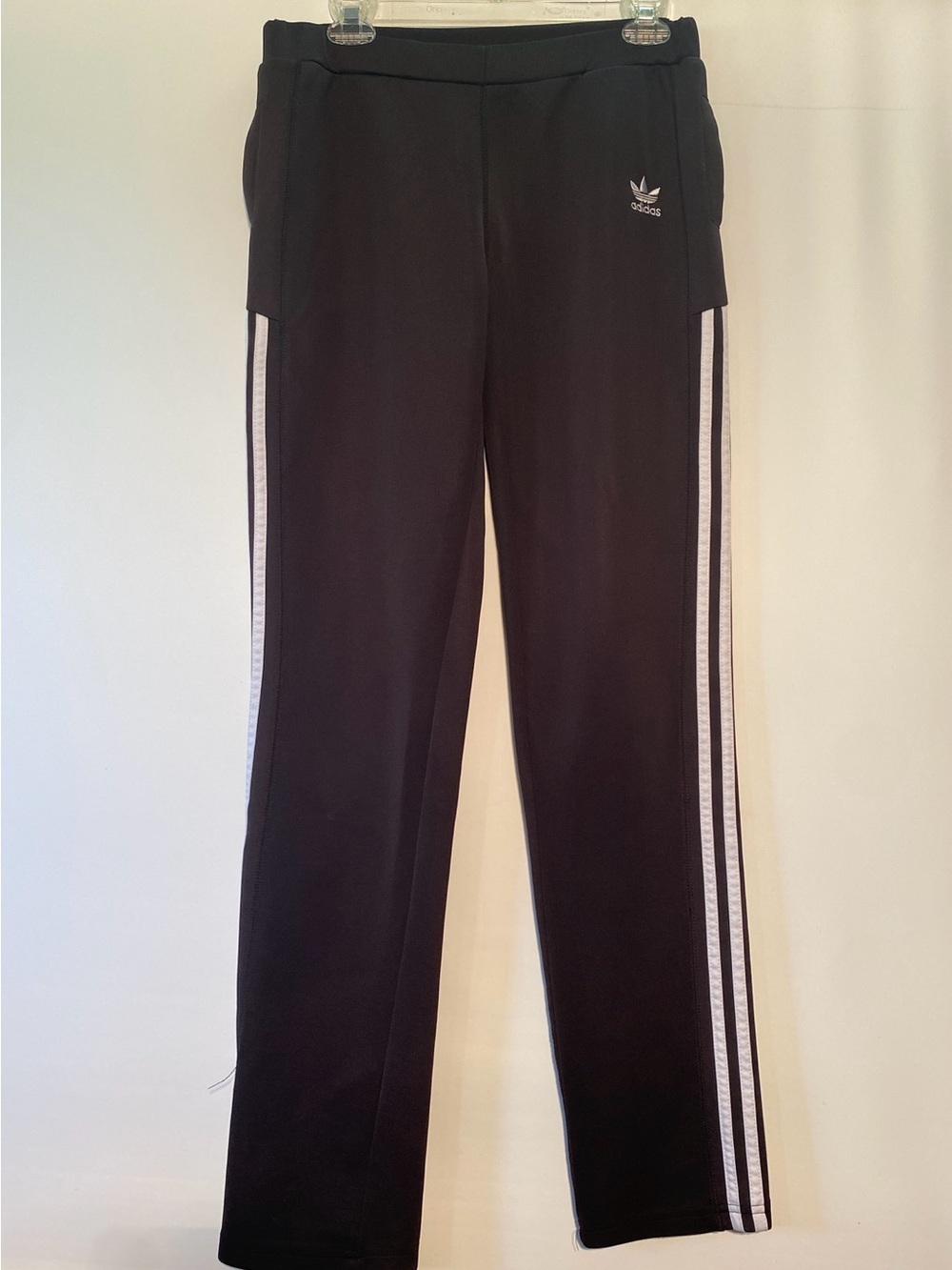adidas Black Track Pants with White Side Stripes and Trefoil